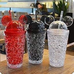 MDEX Mickey Mouse Sipper Bottle - 450ml Plastic Gel Freezer Cup with Straw | Mason Jar Tumbler, Vacuum Flask for Cold Beverages & Water | Kids' Sipper Mug, Ice Cream Cup (Multicolor)-image-7