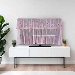 SYCLONIC All Model TV Cover Colourful Dustproof for LCD LED, Indoor Bedroom Living Room Decoration Dust Cover for Televisions Household Hanging Net clothing Tv Cover (50 to 55, Pink)-19