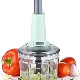650ml Manual Food Chopper with Pull String Mechanism, Glass Container, Mint Green and Grey-picture-24