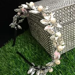 samyak Studded Metal Hairband Fancy Hairstyle For Women & Girls Trendy Party Headband Hair Accessories (Silver, Medium)-picture-20