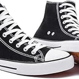 Classic High-Top Canvas Sneakers, Black and White, Lightweight with Rubber Sole-image-3