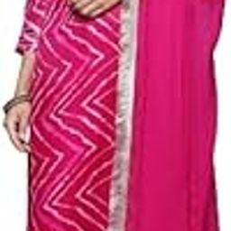 Women Fuchsia Bandhani Printed Zari Embroidered Kurta with Bottom and Dupatta-image-1
