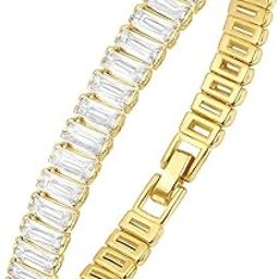 Crystal Tennis Bracelet for Women & Girls | Gold Chain with AD Stones | Stainless Steel, Anti Tarnish Jewelry | Gift for Girlfriend, Wife, Mom-image-15
