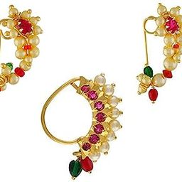 Small Size Traditional Maharashtrian Nose ring without piercing Pearl Gold Plated Nath Clip On Nose Ring For Women-image-46