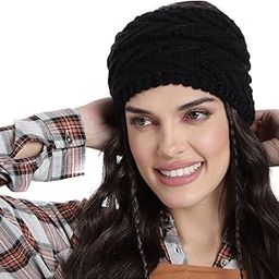 Headband Earwarmers for Winters | Handmade/Crocheted with Good Woolen Unisex Earwarmer Earmuffs Earcap Earcover Soft Headwrap Warm Winter Accessories (2598 Black Criss cross)-image-74