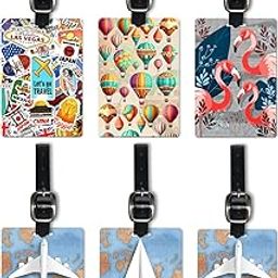 Lentikart 3D Lenticular Luggage Tag Set of 6 | Paper Plane + Stamp Sticker + Hot Air Ballon + Pink Flamingo | Luggage/Bag/Travel ID Label Tags for Suitcase & School Bags-13