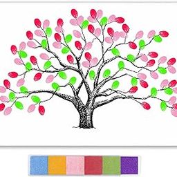 QuickHaven Finger Print Tree for Wedding Set, Painting Poster for Wedding Guest Signing, Unique Wedding Gift for Bride and Couple Suitable for Wedding Party Interaction and Decoration-image-53