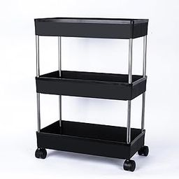 AEXONIZ TOYS Aexoniz Plastic Kitchen Storage Trolley Rack with Wheels,Slide Out Storage Shelves Space Saving Home Storage Organizer Racks,Rolling Utility Cart(Black,3 Layer)-24