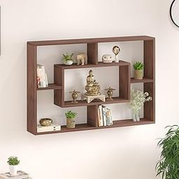 BLUEWUD Crafte Engineered Wood Wall Decor Floating Shelf Display Rack Decorative Hall Décor for Living Room Home Furniture (Brown Maple)-13