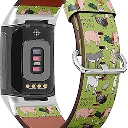 Compatible with Fitbit Charge 5 , Patterned Leather Replacement Band (Farm animals pattern)-14