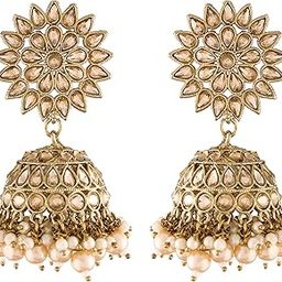 Gold Plated Traditional Handcrafted Jhumki Earrings Encased with Faux Kundan & Pearl for Women (E2881FL)-image-24
