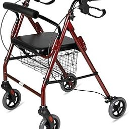 Vissco Dura Rollator Walker With Seat & Basket, Walker For Elderly, Physically Challenged People - Comes With Foldable Mechanism, Weight Bearing Capacity upto 120kg - Universal (Maroon)-19