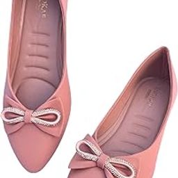 Women's Slip-On Light-Weight & Comfortable Casual Ballerinas | Semi-Formals, Smart-Casual, Travel & Shopping, Office Bellies | Soft Cushioned Footbed with Anti-Skid Sole | White/Peach-image-27