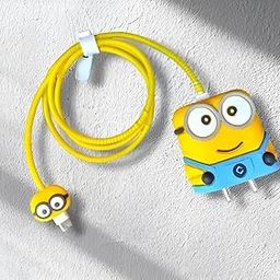 Like Star Protective Case Cover 4in1 Compatible with Apple 20W/18W iPhone USB-C Power Adapter Charger Protection Case & Wire Saver,3D Cartoon Character Case 360 Degree Protection Cover(Two EyeMinion)-image-95