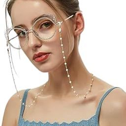 IMMIJWELL Face Mask Chain Lanyard Eyeglass Glasses Chains, Mask Chain Necklace Holder lanyard Unisex Mask Strap Eyeglass Chains Pearl Beaded Reading Eyeglass Holder Adjustable Chain (Golden-70 CM)-37
