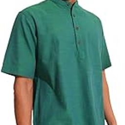 Men Cotton Green Woven Chinese Collar Regular Fit Kurta-image-35