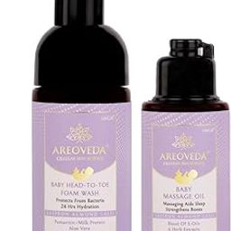 AreoVeda Baby Bath Bundle with Pentavitin| Blend of Oils & Herb Extracts I 24 Hrs Hydration | Massaging Strengthens Bones I Suitable for Newborns I Lab Tested, ECOCERT Certified & EWG Verified-image-89