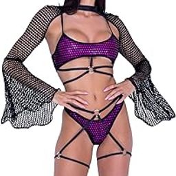 Roma Women's Standard Rave/Festival Fishnet Bell Shrug Black-image-6