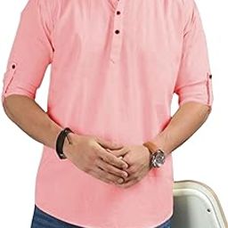 Mandarin/Chinese Neck Slim Fit Short Length Kurta for Men and Boys.-image-88