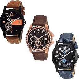 Premium Analog Multi-Colour Dial Men's Watch - An-Combo-01-02-Mino, Multi-Color, Leather-7