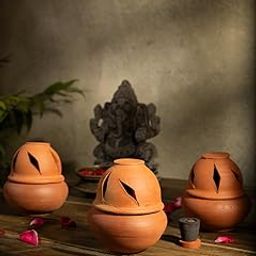 Village Decor Clay Brown Color Cone Sambrani Holder with lid/Dhoop Guggal/Incense Holder (Pack-3) Height ; 9 cm-21