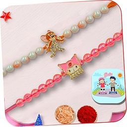 CraftVatika Kids Rakhi for Brother Kids, Rakhi Set of 2 for Brother Sister Girls Boys Baby, Designer cartoon rakhi for Children, Rakshabandhan Fridge Magnet Gift Set with Greeting Card, Tilak Set-image-77