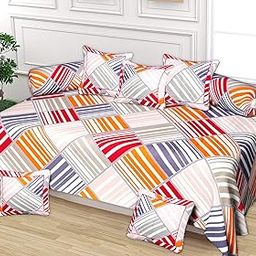 Kuber Industries Multi Check Printed 8 Pieces - 1 Single bedsheet with 5 Cushions Covers and 2 Bolster Covers Cotton Diwan Set (Merganta & Grey)-44KM0172-image-17
