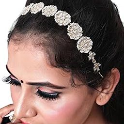 Matha Patti Gold Plated Traditional Floral Kundan Pearl Studded Rajasthani Sheeshphool/SheeshPatti for Women, Hairband for Wedding Bridal, Head Chain For Women-image-3