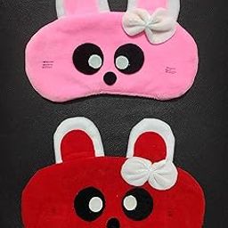 JUZZII Velvet Cute Baby Doll Sleeping Eye Shade Mask for Women Girls Kids Boys - (Pink - Red) Model-No.27-54-image-26