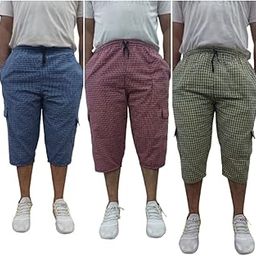Men's Cotton Checkered Printed 3/4 Capri, Shorts, Multicolor Pack-of -3 (DE-010)-10