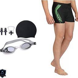 SHIFTER Swimming Combo Kit Regular Fit (28-42in) Swimming Short, Goggles, Silicone Cap, 2Pc Ear Plugs, 1 Pc Nose Clip, Swimming Suit (Black) (34 INCH)-image-52