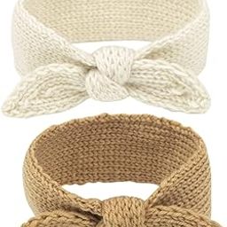 El Regalo 2 PCs Turban Wool Headband - Warm Rabbit Knot Hair Band, Knit Head Wrap for Baby Girls Newborns and Toddlers (Beige & White)-image-3