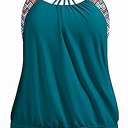 Plus Size Tankini Swimsuits for Women Two Piece Tummy Control Bathing Suit Blouson Tankini Top with Shorts-image-60