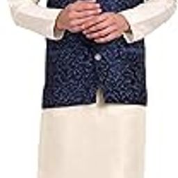 Men's Dupion Silk Kurta Pajama with Printed Nehru Jacket Set-image-10