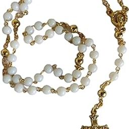 Catholic Prayer Rosary for Men & Women | White/Gold 6mm beads Rosary for Praying-image-50