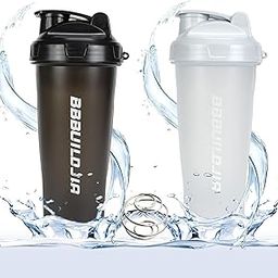 BBBUILDJIA 2 PACK Shaker Bottle Holds upto 24oz, Shaking Ball Whisk, Portable Pre Workout Protein Drink Cup, Mixes Cocktails Smoothies Shakes, Dishwasher Safe & BPA Free, White/Black-image-49