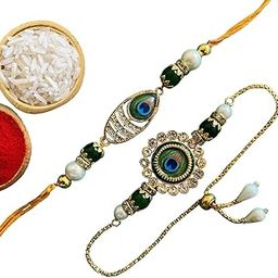 Elegent Design Kundan Bracelet Rakhi for Brother and Bhabhi | Rakhis Combo Pack for Brother Bhaiya Bhabhi Girls with Roli Tilak-image-28