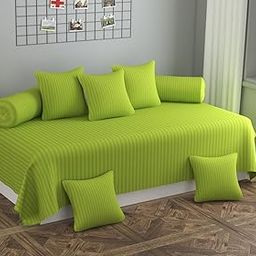 AASHIYANA SAJONA Cotton Diwan Set of 8 Pieces (1 Diwan Bedsheet + 5 Cushion Covers + 2 Bolster Covers, Multicolour (Mehrun) (Parrot Green)-image-51