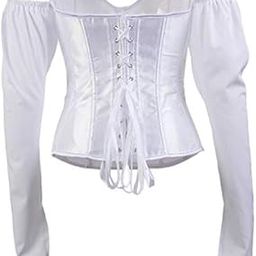 Bridal White Satin Long Puff Sleeve Overbust Victorian Wedding Bustier Corset Tops To Wear Out Elegant Gothic Korsett For Women-image-52