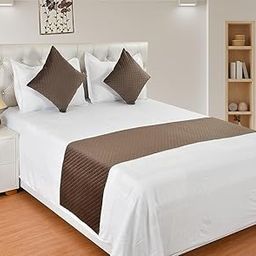 Home 200TC Quilted Velvet Bed Runner Scarf with Matching Cushion Covers/Bed Linen Scarf/Decorative Set for Bedrooms/Hotel Rooms/Guest Rooms. (Brown)-image-7