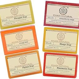 Khadi Natural Herbal Fruit Flavour Soap Gift Set| Handmade soaps for bathing|Skin revitalizing properties|Suitable for all skin types| Pack of 6 (125 gm*6) (750gm)-35