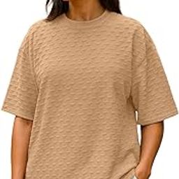 leotude Cottonblend Half Sleeve Oversized Tshirt for Women, Round Neck Longline Solid Texture Drop Shoulder Baggie T-Shirt (Color Peach)-picture-23