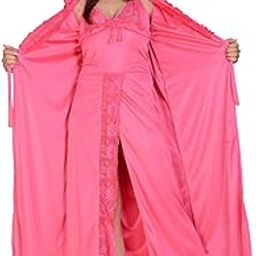 Satin Women's/Girls Hot and Sexy Nightwear Nighty 2 Pc Sleepwear set-05 Pink-image-82