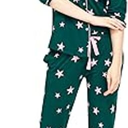 Night Suit for Women's Star Printed Cotton Night Dress of Shirt and Pajama Set 5762-picture-20