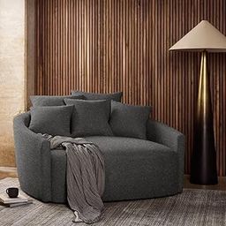City Wood Palace Upholstered Tufted Leisure Accent Chair, Sofa Lounge Club Half Round Chair for Living Room Hotel (Drak Grey)-image-29