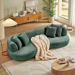 City Wood Palace Couch Modern Living Room Interior Curved Style Boucle Sofa Lounger 2-Pieces (Green)-image-4