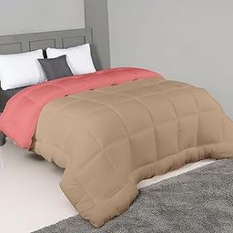 bien LIVING Plush Reversible Microfiber Comforter Double Bed-220 GSM Wadding | 110 GSM Peached Extra Soft Microfiber Fabric,All Weather Comforter Double Bed (90 X 100 Inches) Sandy Beige + Candy Pink-image-9