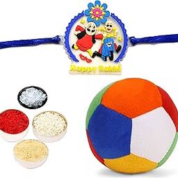 Velour Shoppe 1 Motu Patlu Cartoon Rakhi For Chota Bhai,1 Soft Ball Toy,Tikka With Personal Message&Roli Chandan Chawal Mishri Pack For Kids Bhaiya-image-52