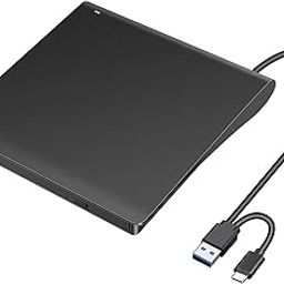 External CD/DVD Drive for Laptop Ultra Slim USB 3.0 Type-C DVD Player Portable CD +/-RW Disk Drive CD ROM Burner Reader Compatible with Laptop Desktop PC Windows MacBook Mac Linux Mac OS-6