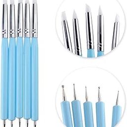 NAILWIND Silicone Clay Sculpting Tool Nail Art Dotting Tools, Pen Dual Head UV Gel Carving Pen, Nail Silicone Brushes Set ,Pottery Clay Sculpting Tools Modeling Painting Drawing Tool DIY Art Craft (Blue, 5 pcs)-image-28